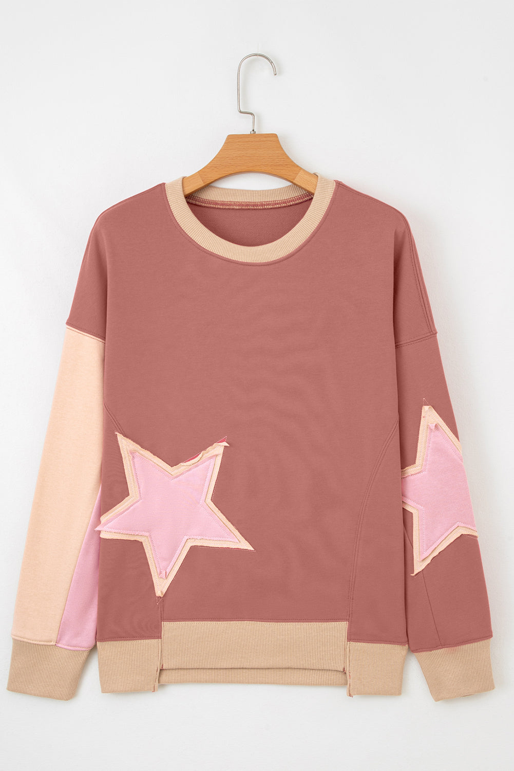 Rose Pink Star Patchwork Sweatshirt