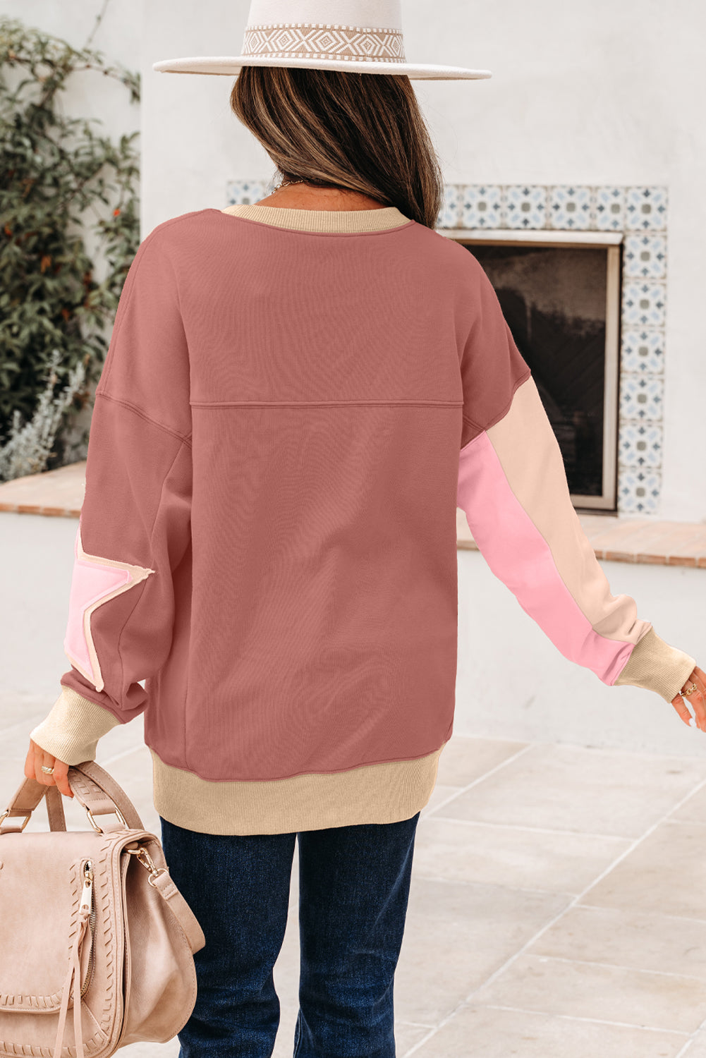 Rose Pink Star Patchwork Sweatshirt