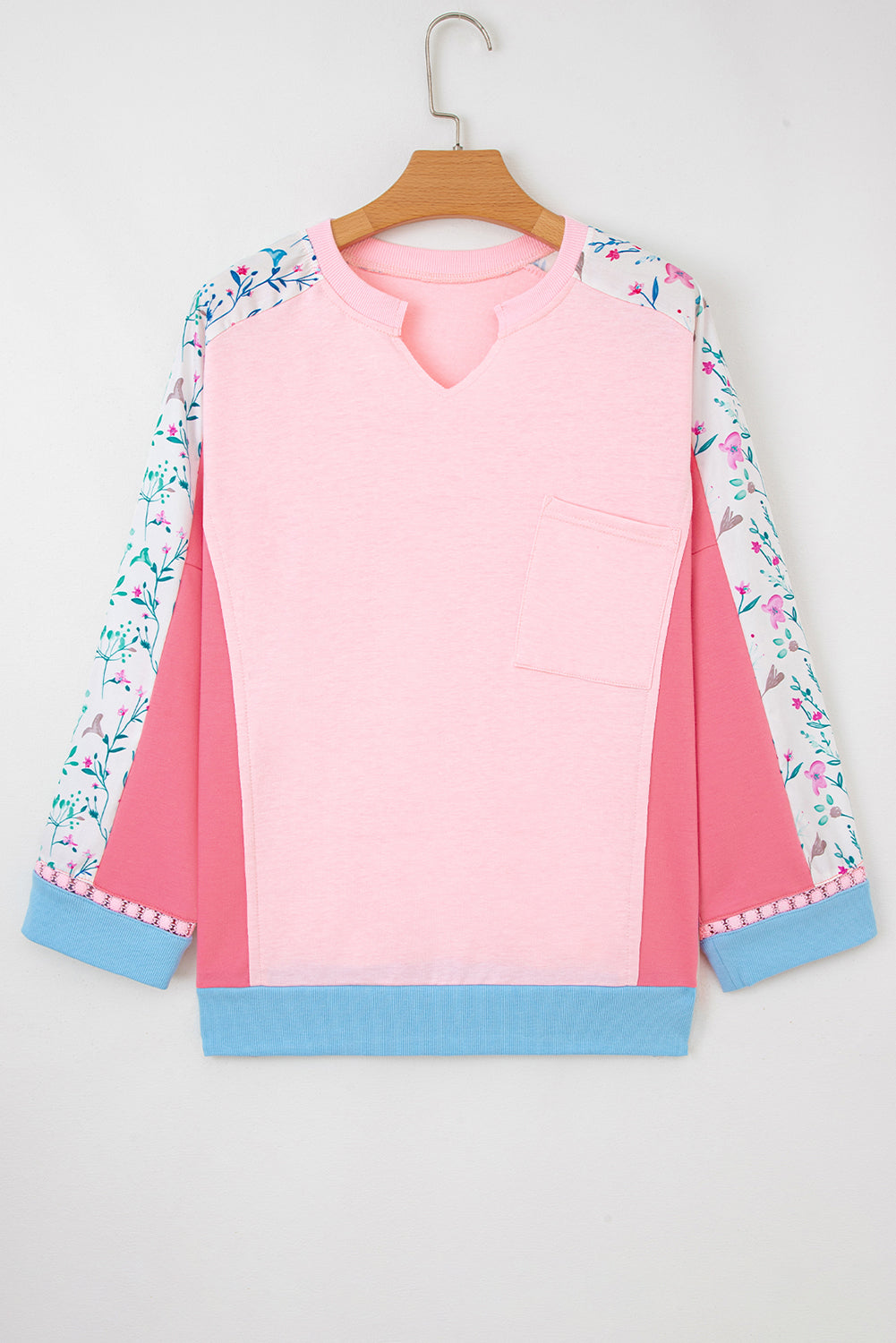 Light Pink Patchwork Long Sleeve Top