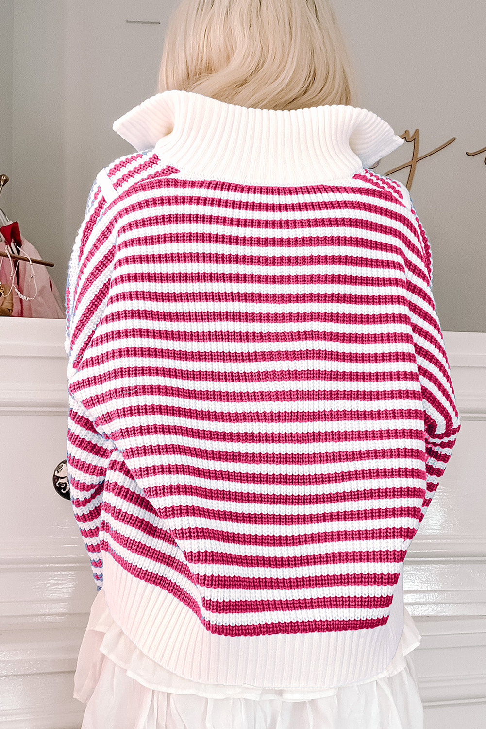 Stripe Zip up Collar Sweater