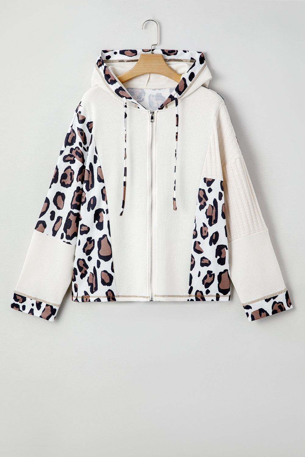 Apricot Oversized Leopard Patchwork Hoodie