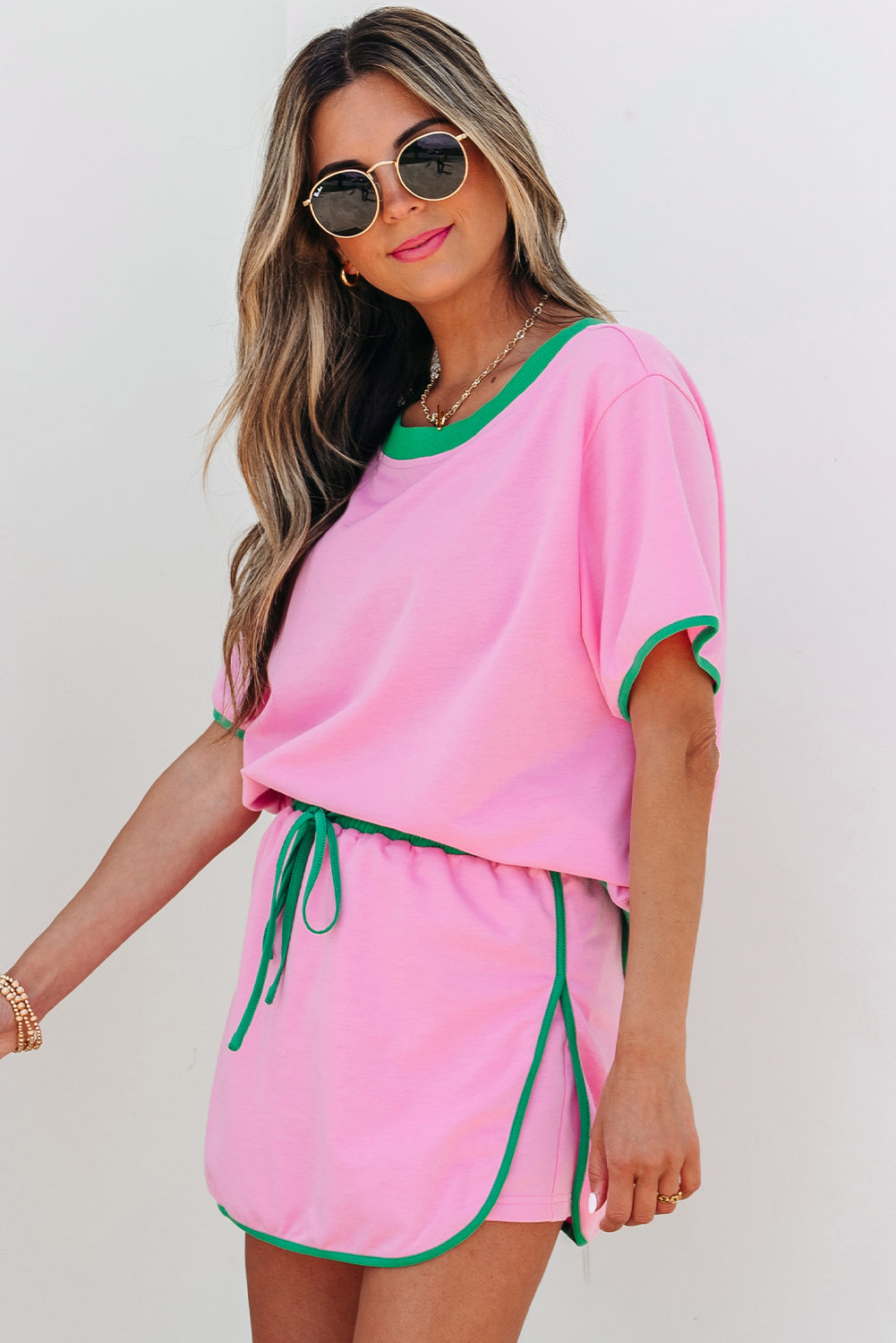 Edge Drop Shoulder T Shirt and Skort 2Pcs Set
