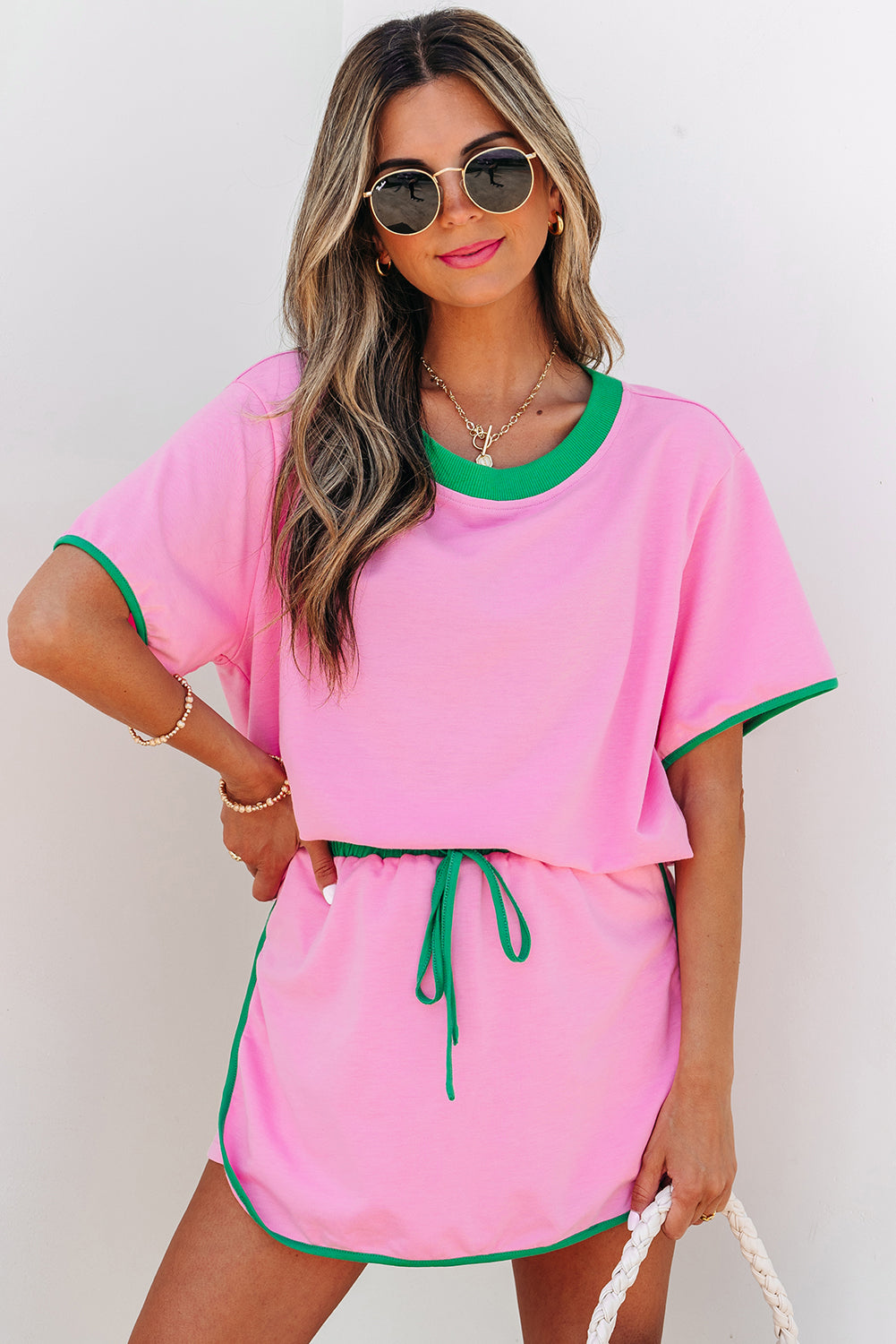 Edge Drop Shoulder T Shirt and Skort 2Pcs Set