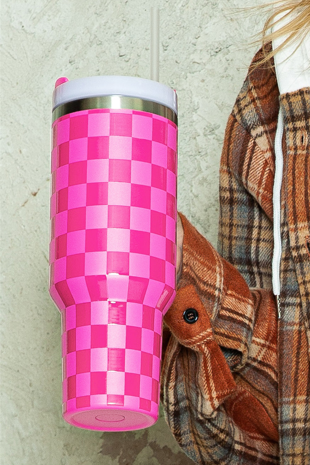 Bright Pink Checkered Tumbler