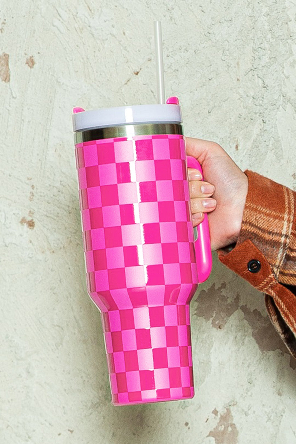 Bright Pink Checkered Tumbler