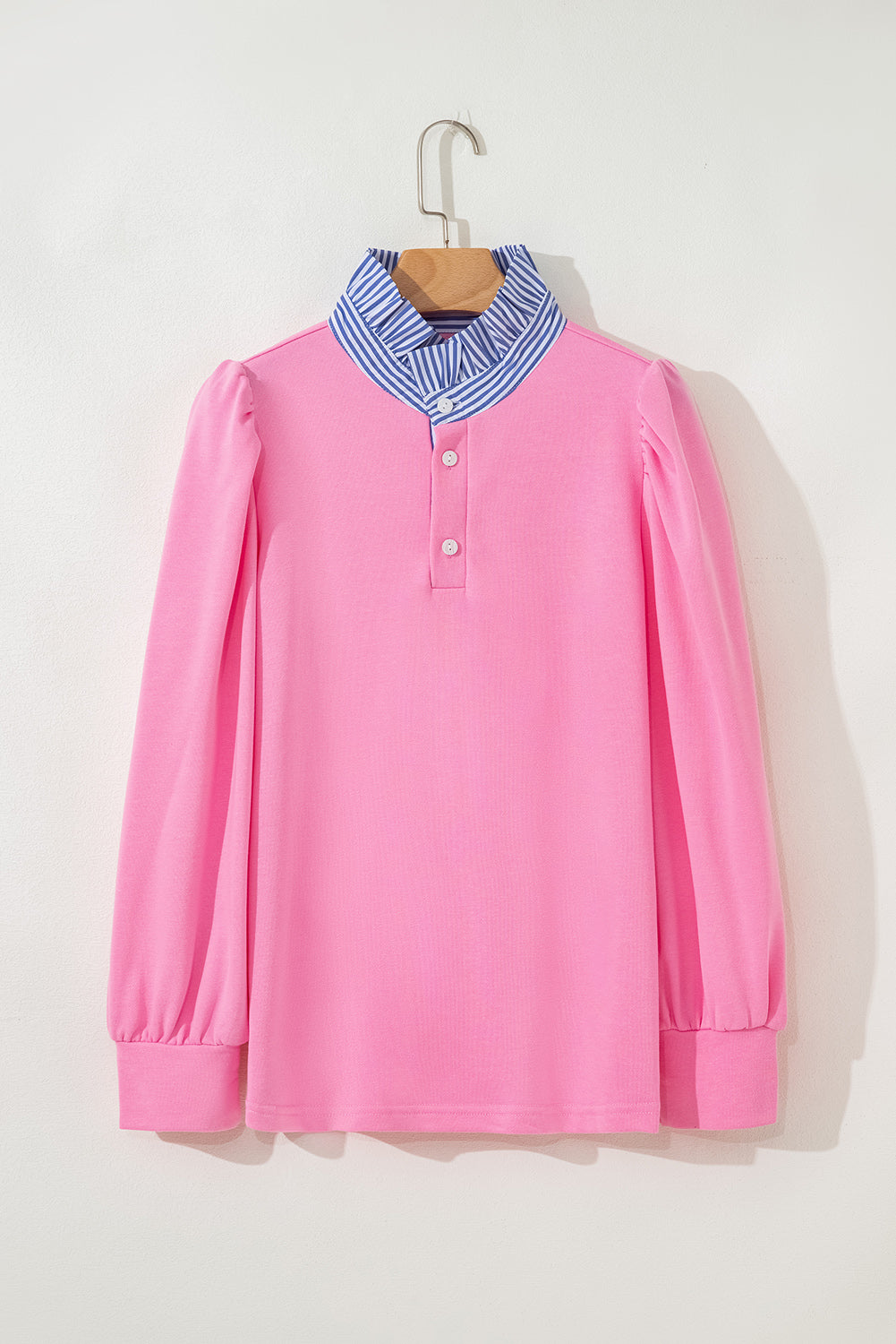 Bonbon Striped Collar Patchwork Puff Sleeve Sweatshirt