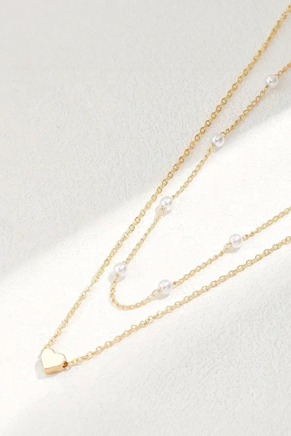 Gold  Heart and Pearl  Layered Necklace
