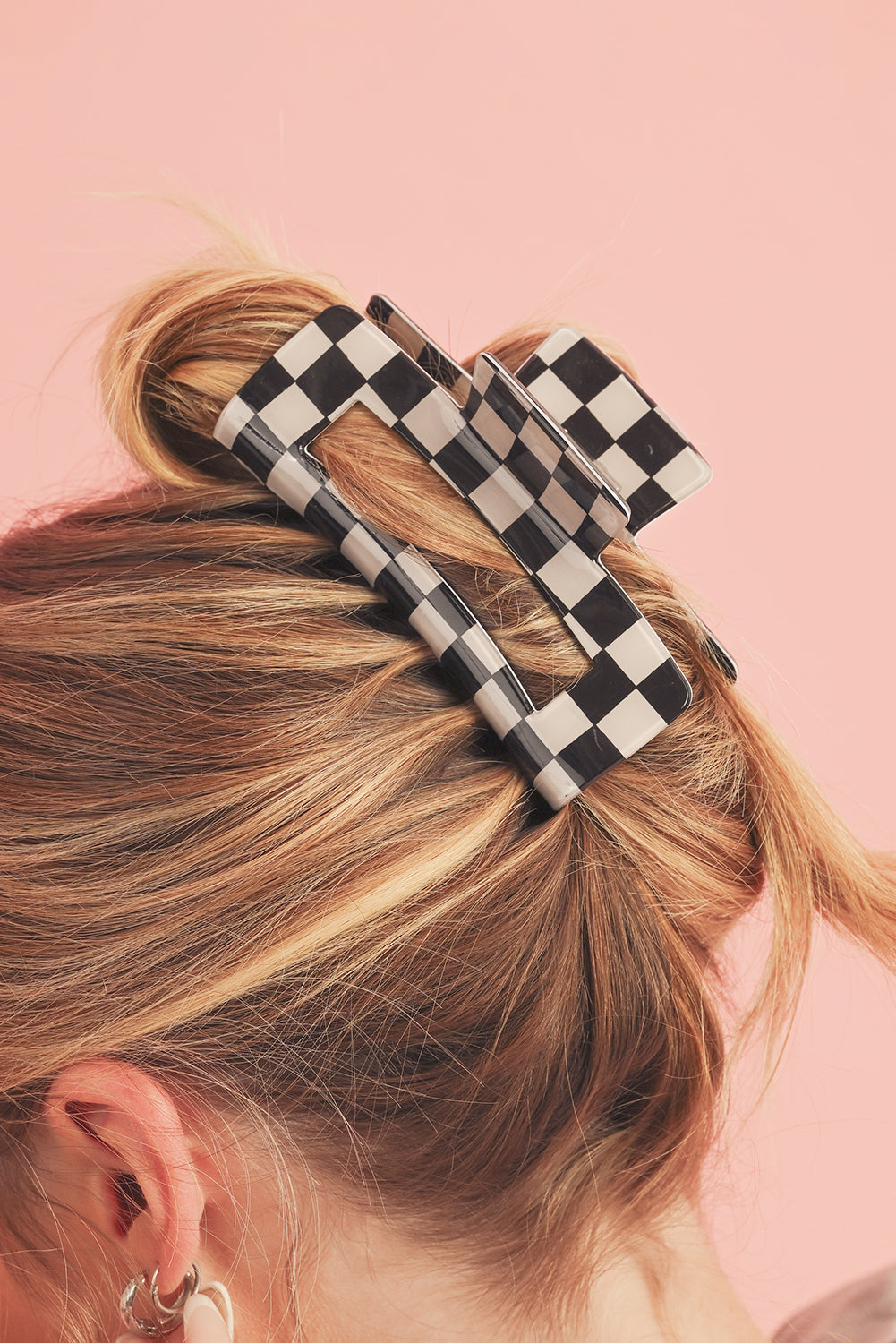 Black Checkered Print Hair Clip