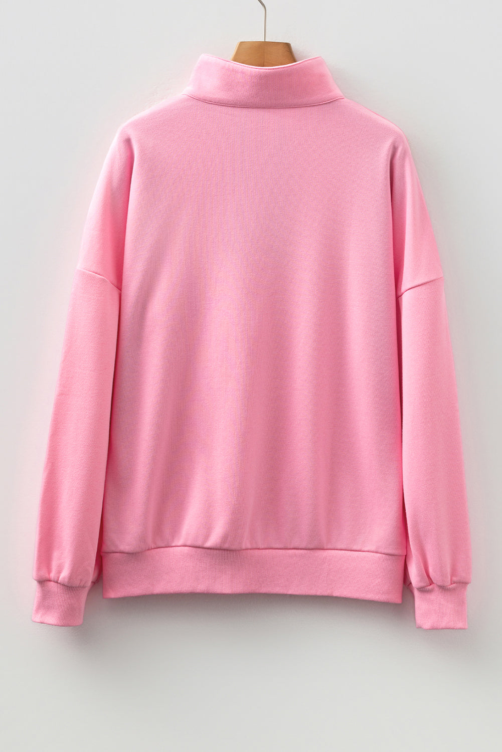 Sachet Pink Contrast Striped Patchwork Zip Collar Pullover Sweatshirt