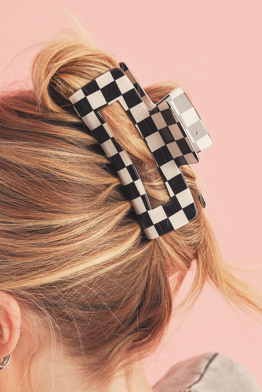 Black Checkered Print Hair Clip