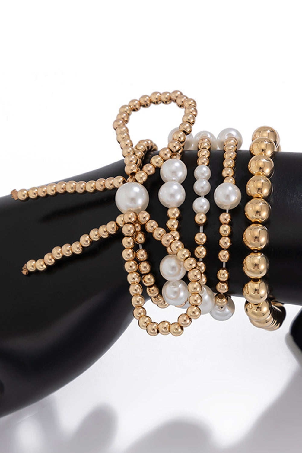Gold Bow Knot & Pearl Beaded Bracelet Set