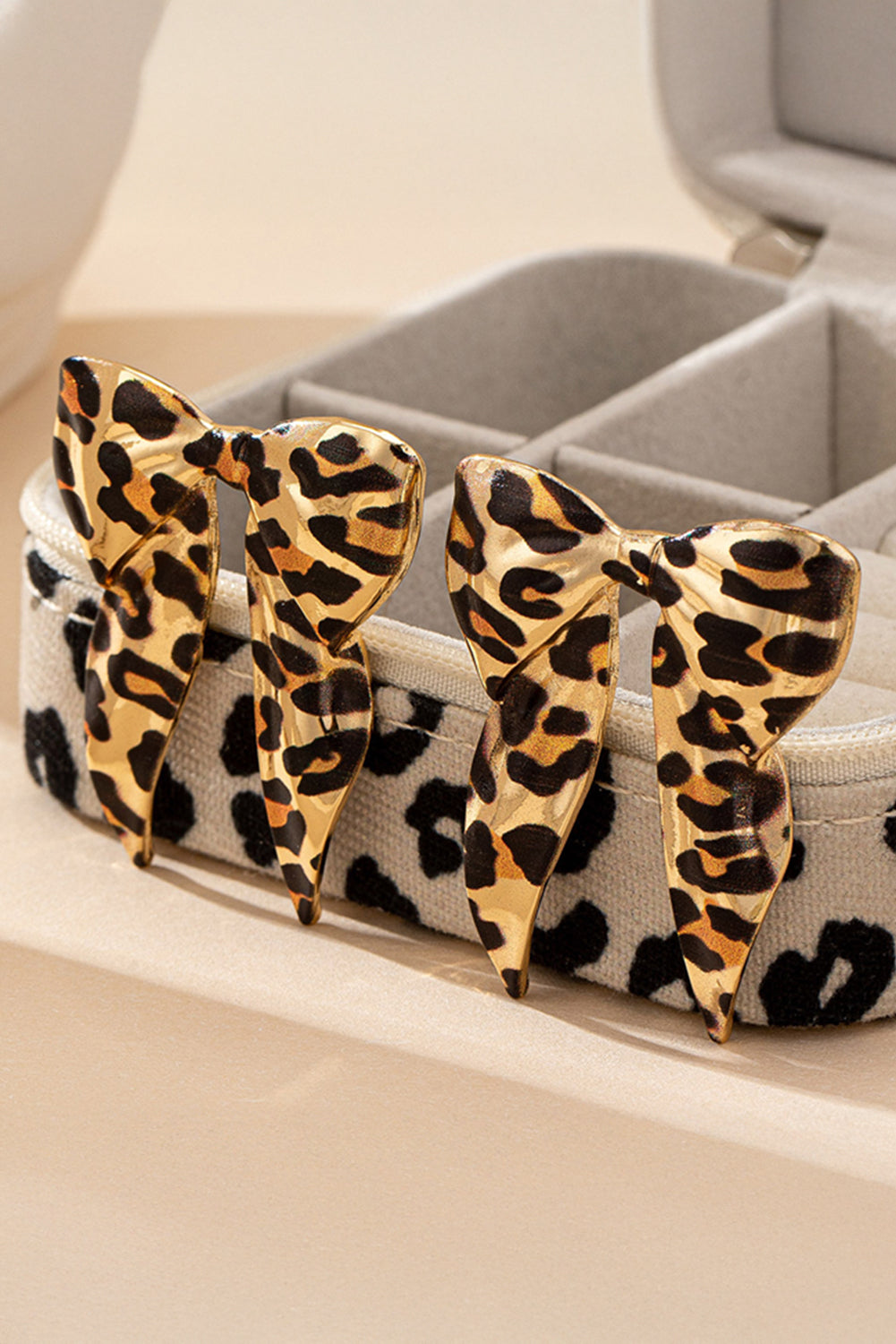 Gold & Leopard Print Bow Earrings