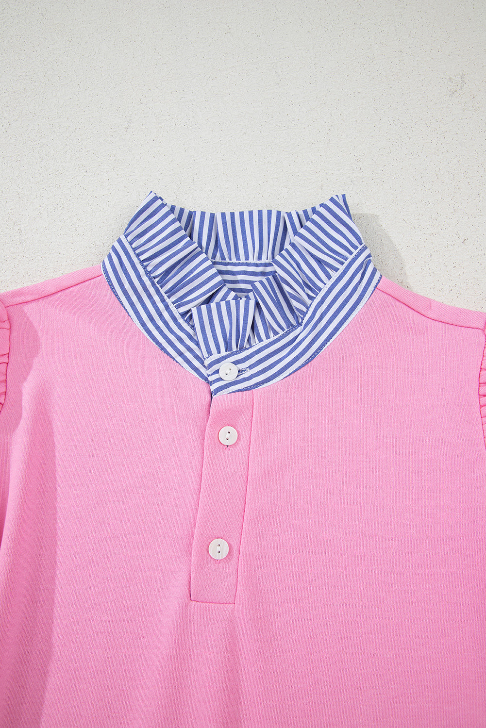Bonbon Striped Collar Patchwork Puff Sleeve Sweatshirt