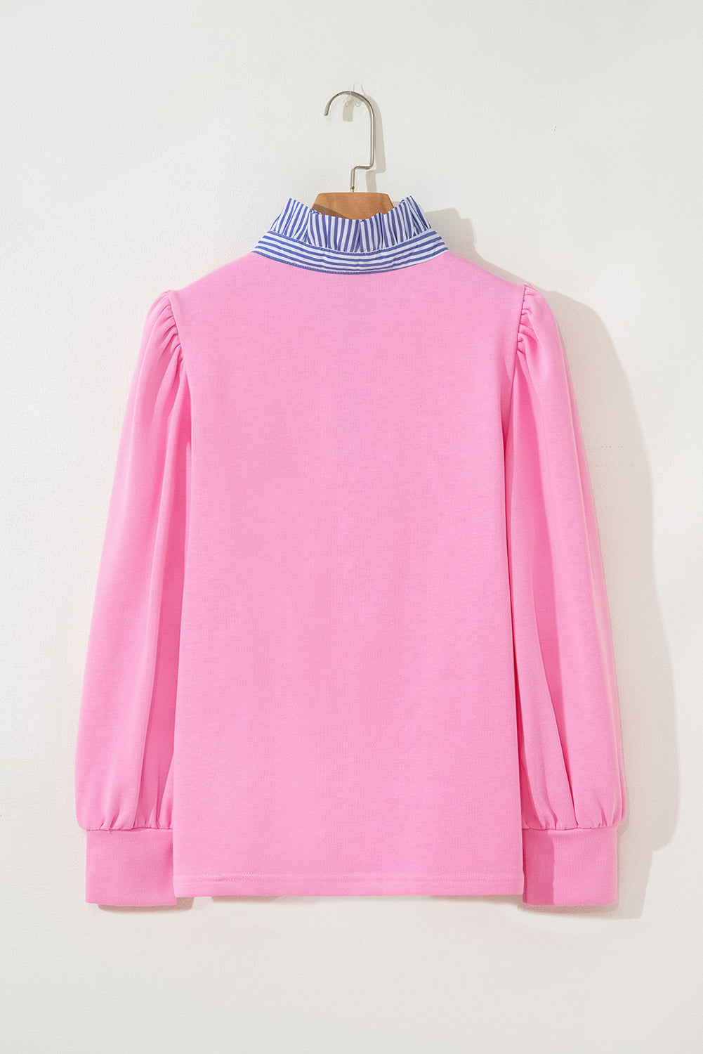 Bonbon Striped Collar Patchwork Puff Sleeve Sweatshirt