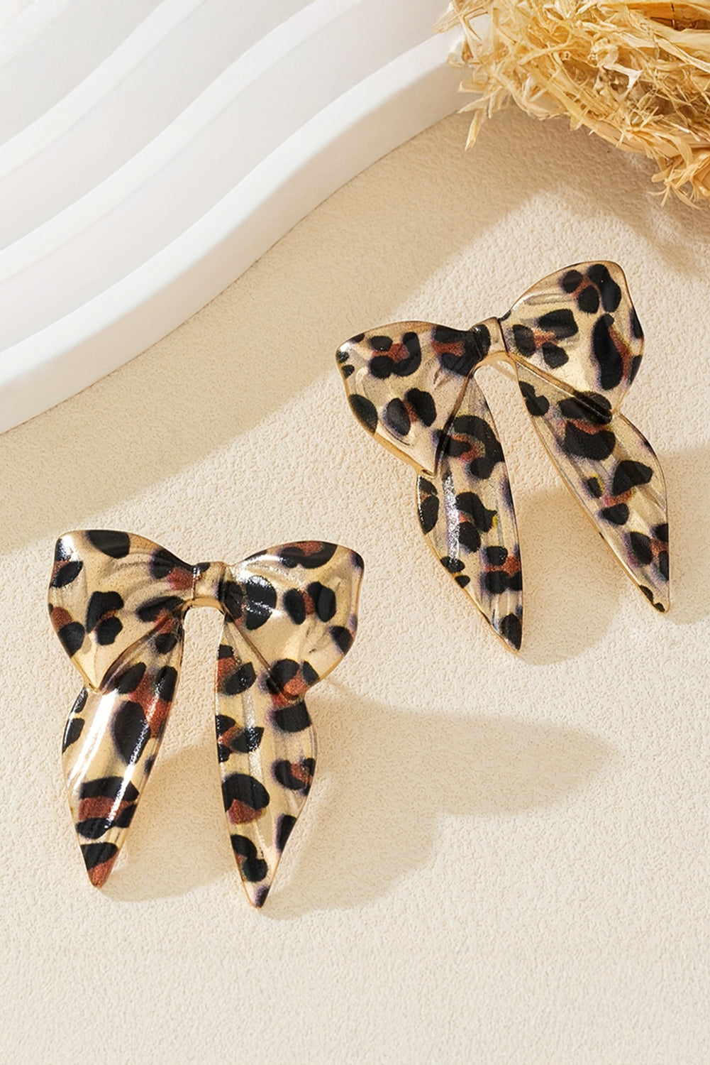 Gold & Leopard Print Bow Earrings