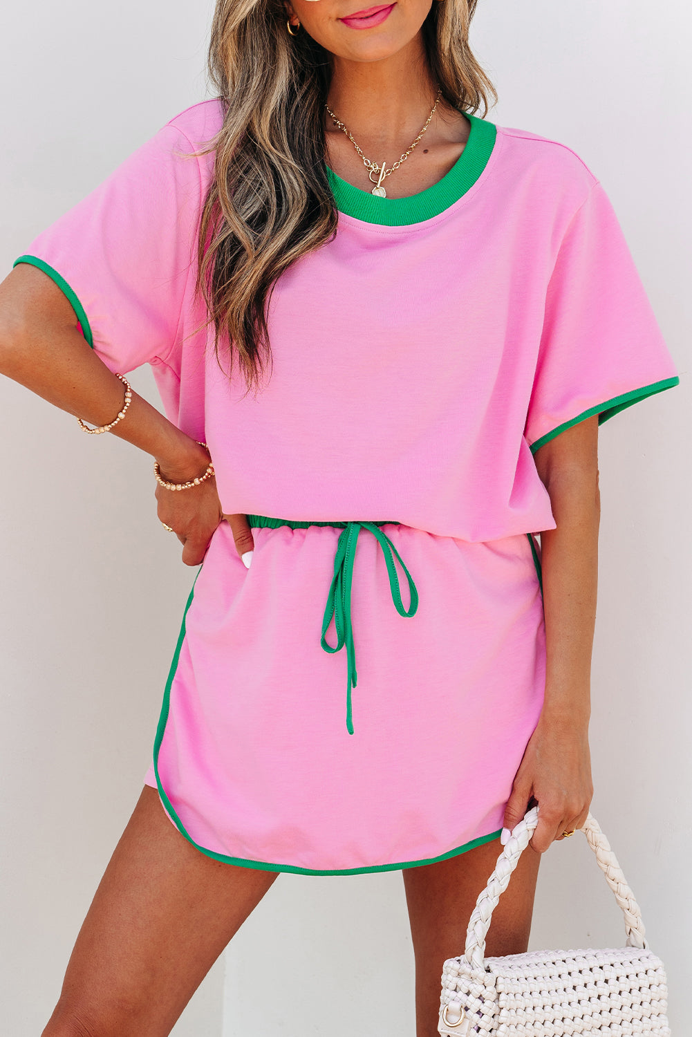 Edge Drop Shoulder T Shirt and Skort 2Pcs Set