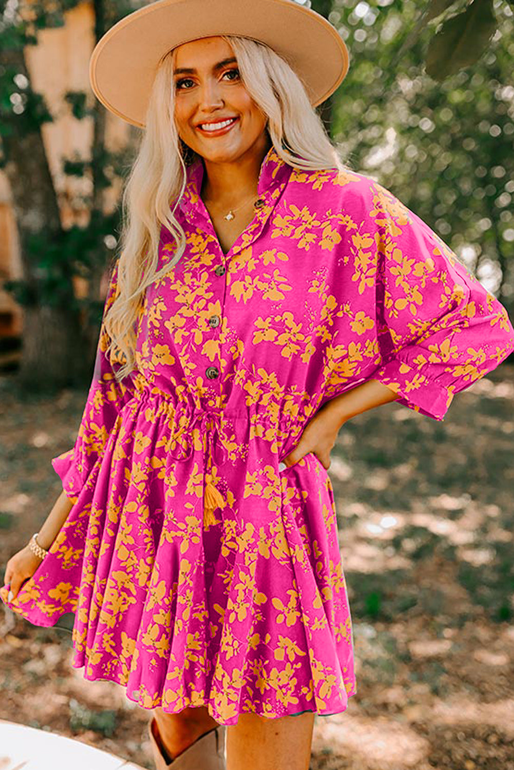 Blush Bloom Drawstring Dres
