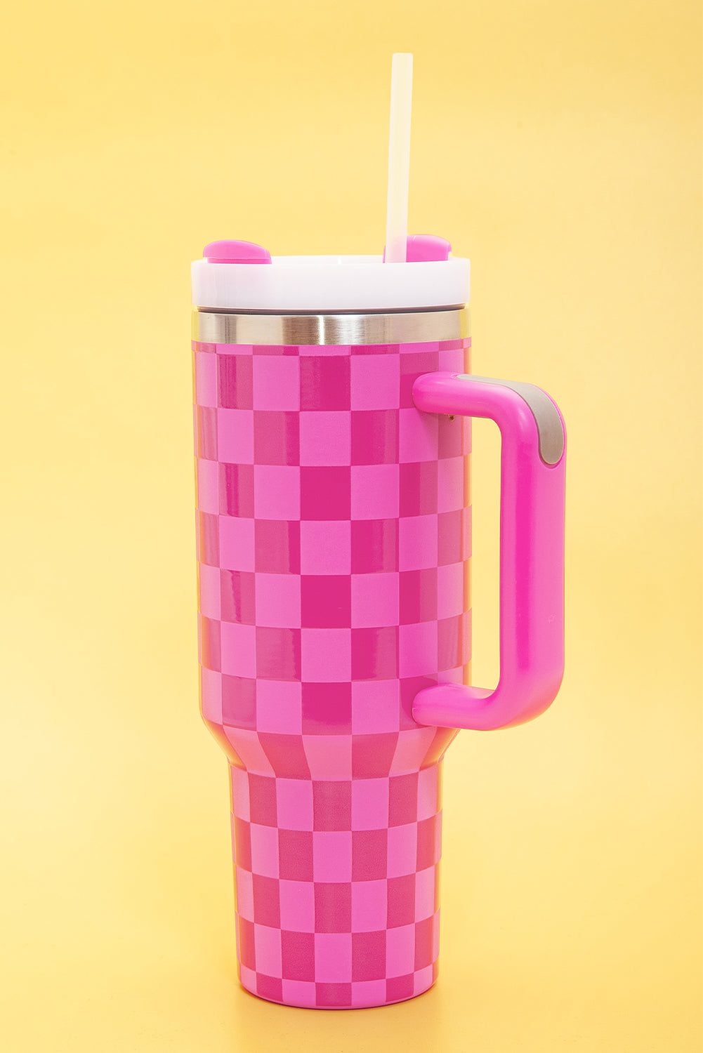 Bright Pink Checkered Tumbler