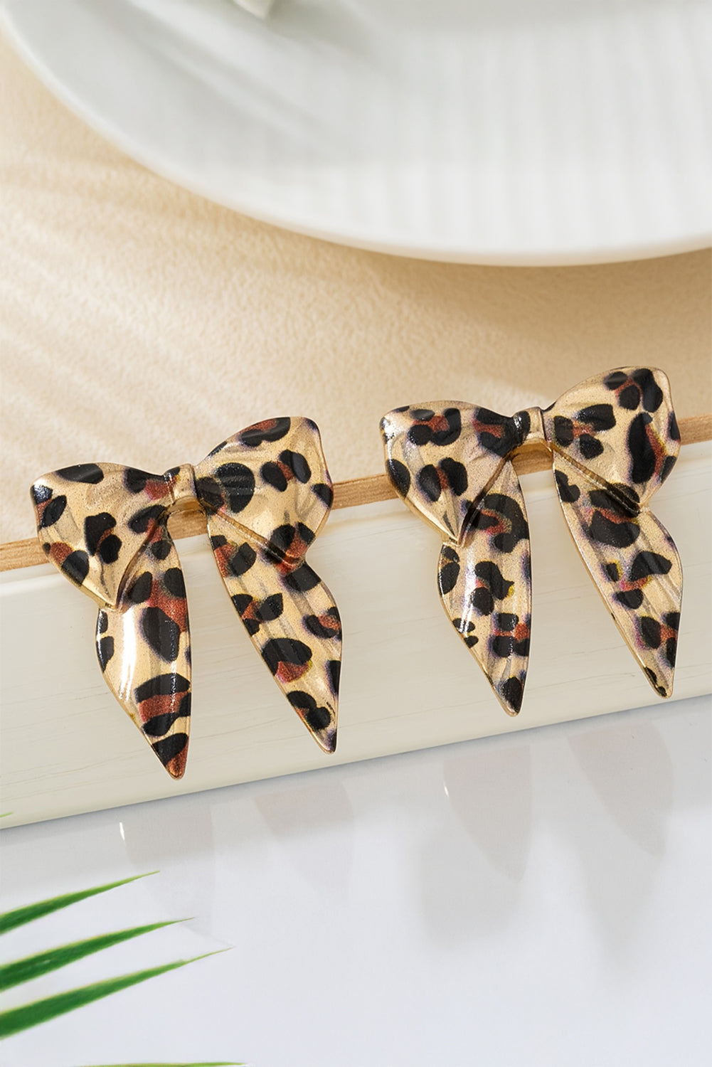 Gold & Leopard Print Bow Earrings