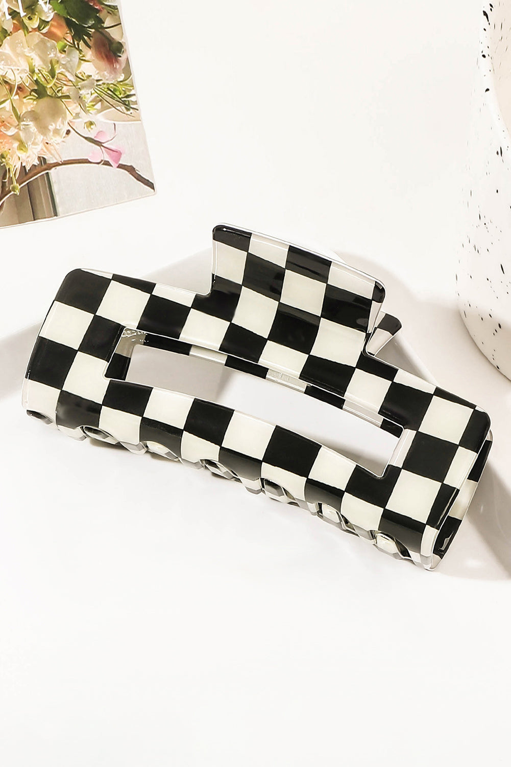 Black Checkered Print Hair Clip