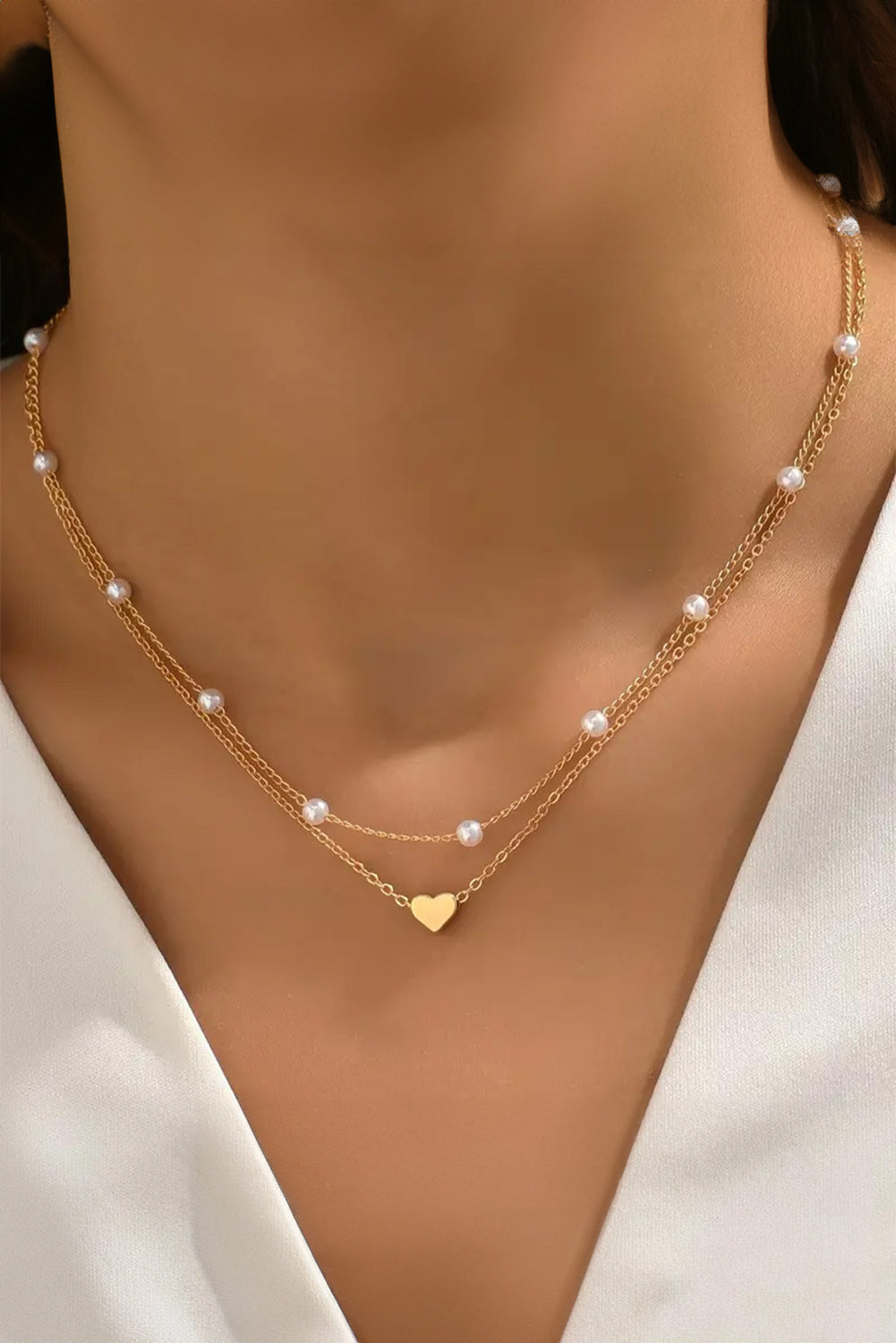 Gold  Heart and Pearl  Layered Necklace