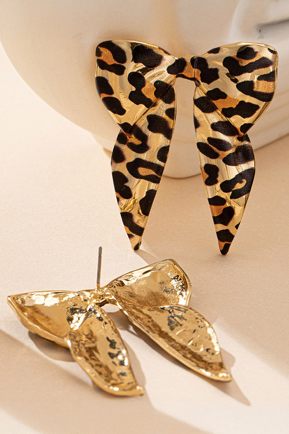 Gold & Leopard Print Bow Earrings