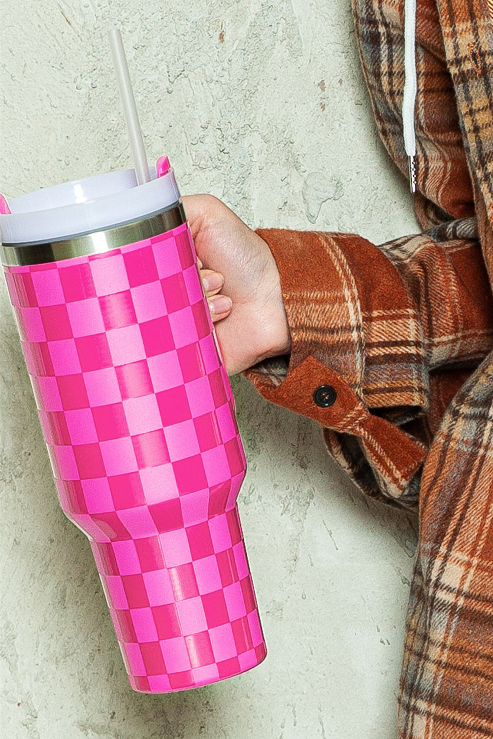 Bright Pink Checkered Tumbler